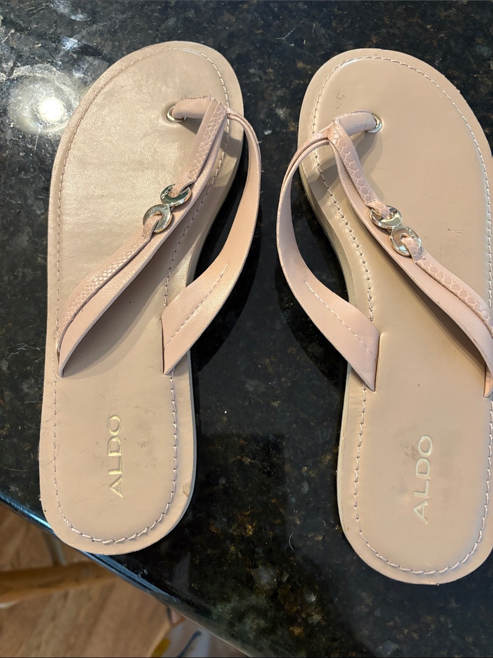 ALDO Blush Pink Thong Sandals with Metallic Accent